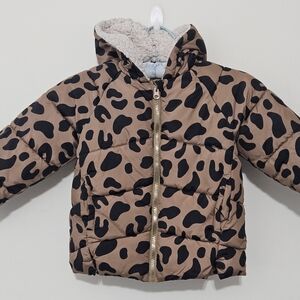 Jessica Simpson Size 4T Girls Leopard Animal Print Polyester Winter Hooded Coat